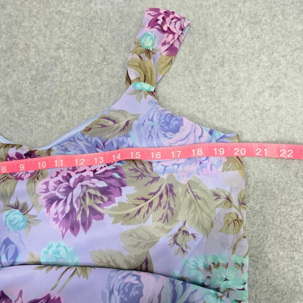 Vintage Meghan Mathews Midi Dress 10 Lilac Floral Asymmetrical Fairy Y2K Flutter - Picture 6 of 12